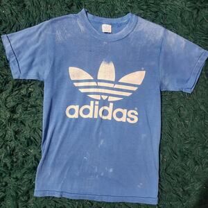 Vintage Adidas Trefoil Logo Blue Single Stitch Tee Made in USA 70s 80s
